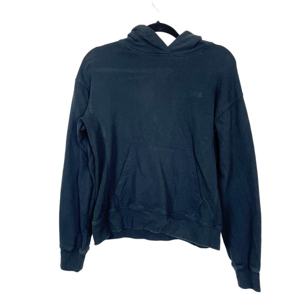 The‎ North Face Woman's Sz S Black Hooded Sweatshirt Hoodie Black Logo Minimal